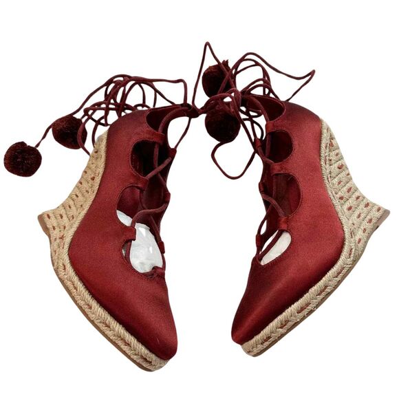 Tory Burch Pom Pom Wedge Espadrilles 5.5 Red NEW - Picture 2 of 10
